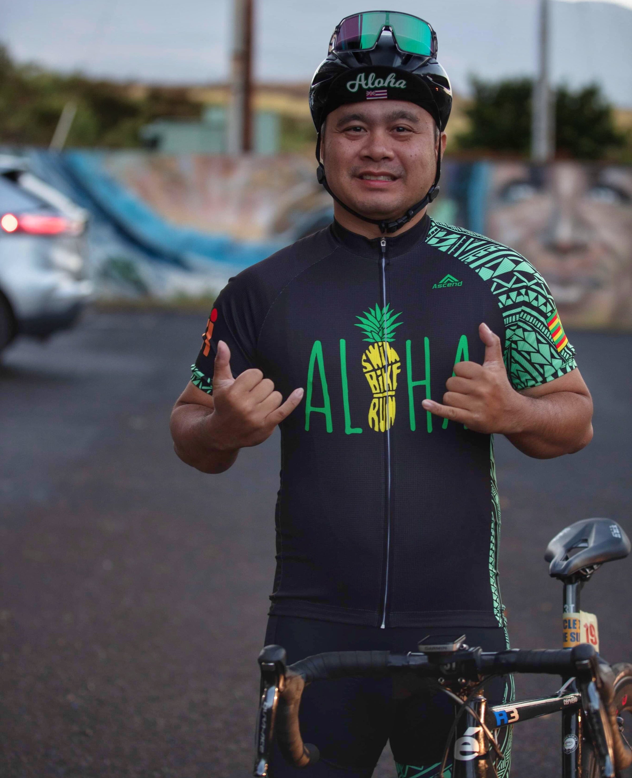 Cycling Kit Two Piece Jersey Bib Short Pineapple Aloha Print tri ALOHA